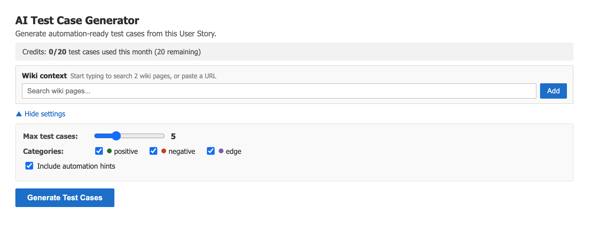 Generate test cases from any User Story