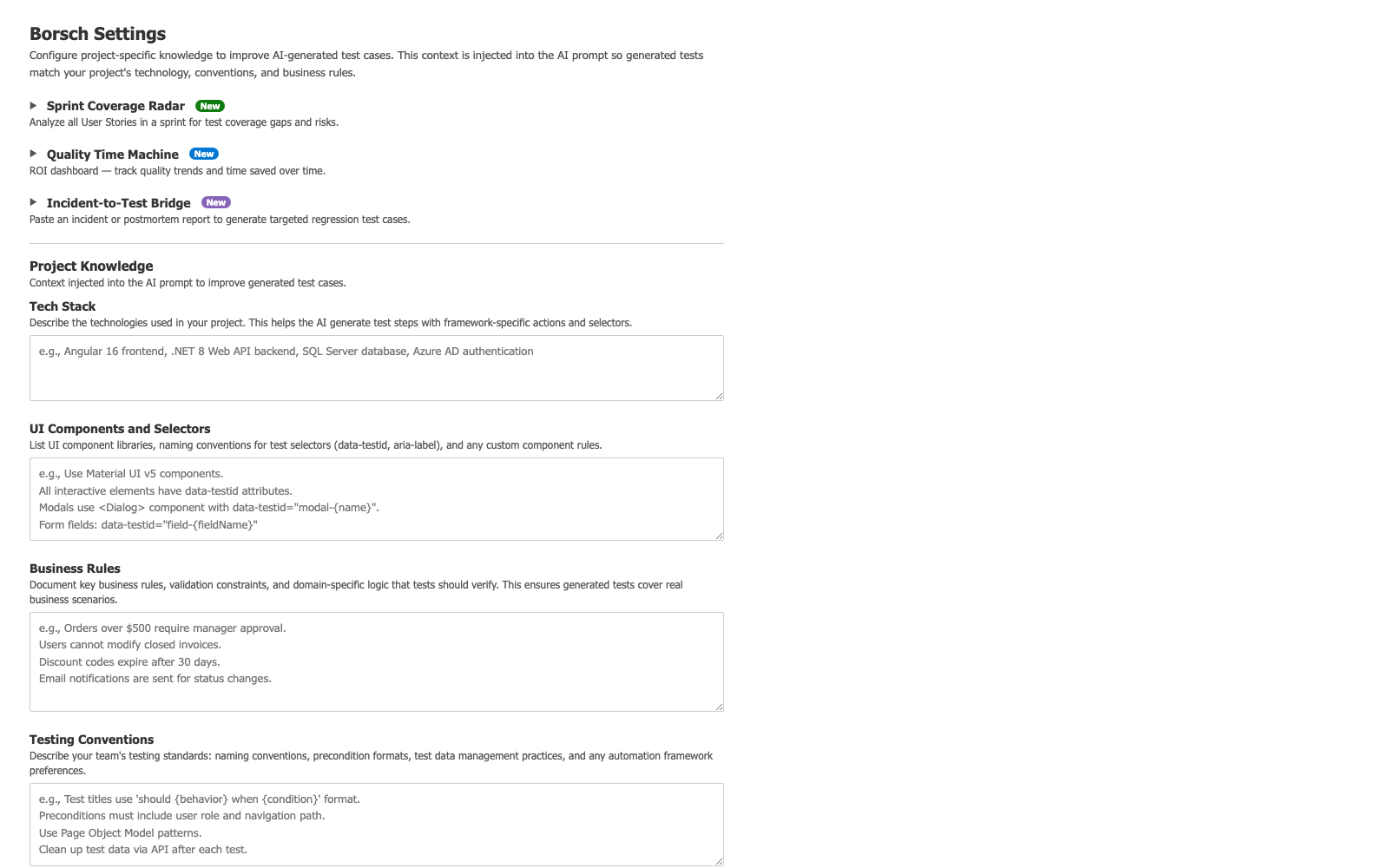 Project Knowledge and team tools in the Settings hub